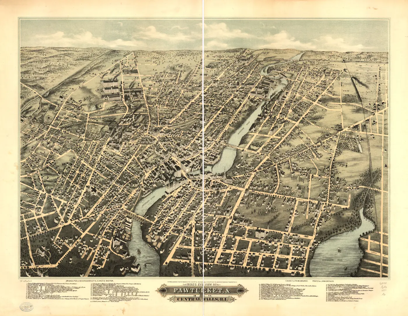 1877 bird's-eye view of Pawtucket and Central Falls